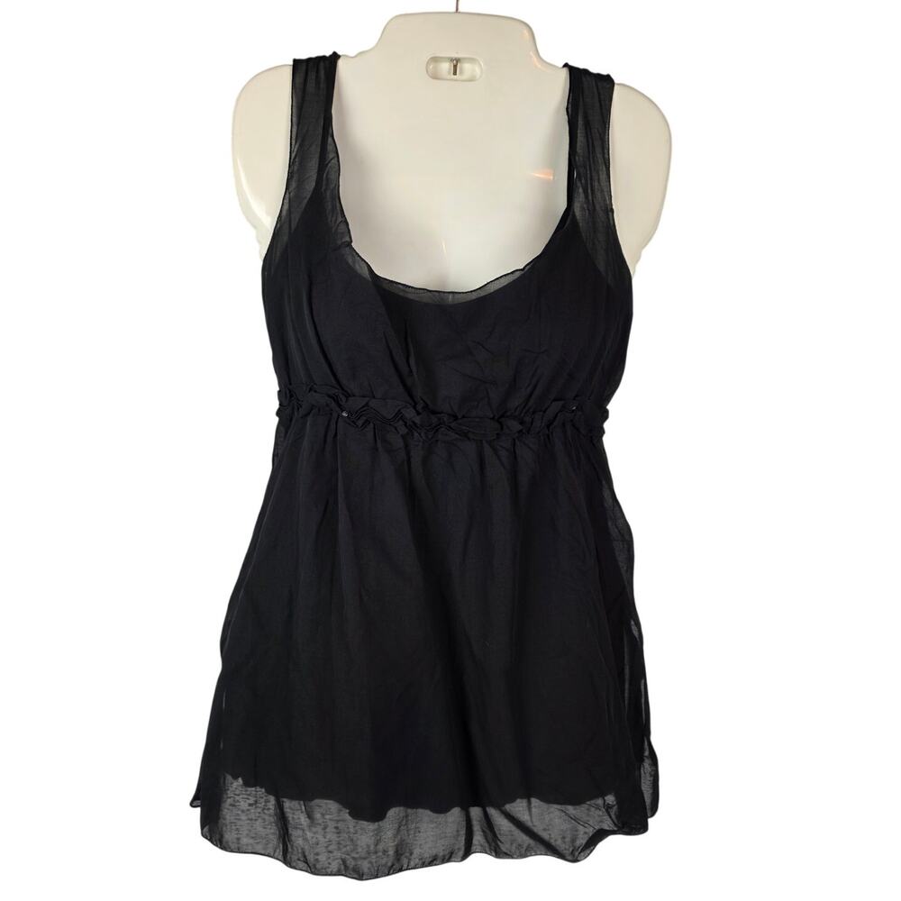 M.S.S.P. Silk Blend Babydoll Top Womens XS NWT Black Sheer Layered Cami Tank